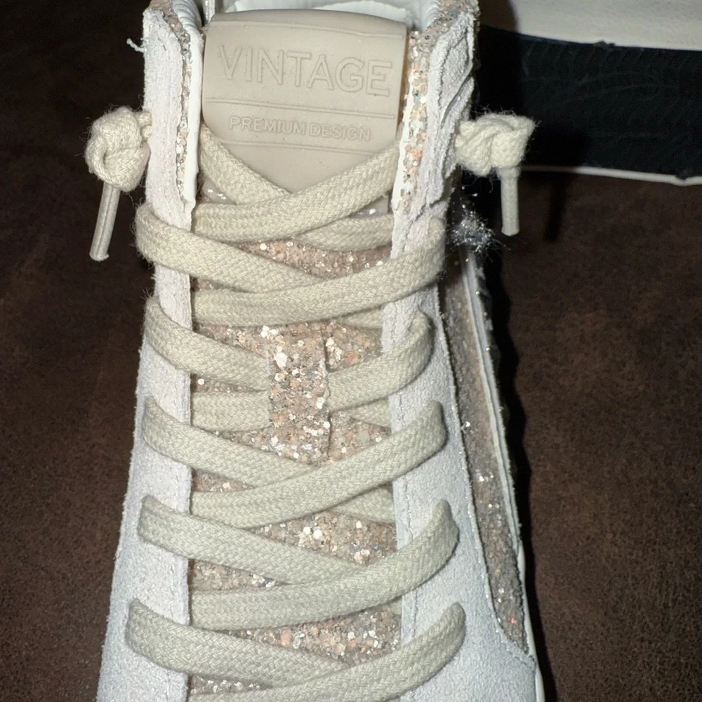 New Stylish Glitter Vintage Havana High-Top Sneakers - Picture 3 of 5